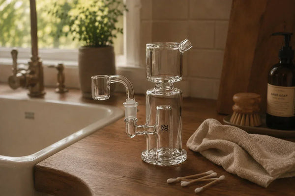 MJ Arsenal Column Mini Dab Rig on a wood countertop near a white sink