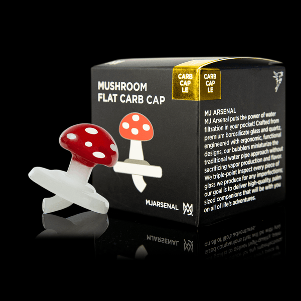 Mushroom flat carb cap next to box